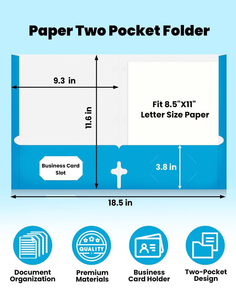 SUNEE Folders with Pockets 3 Hole Punched(50 Pack, Blue), 2 Pocket Folders Fit Letter Size Paper, Paper File Folder for School Office Home Bussiness - Image 2